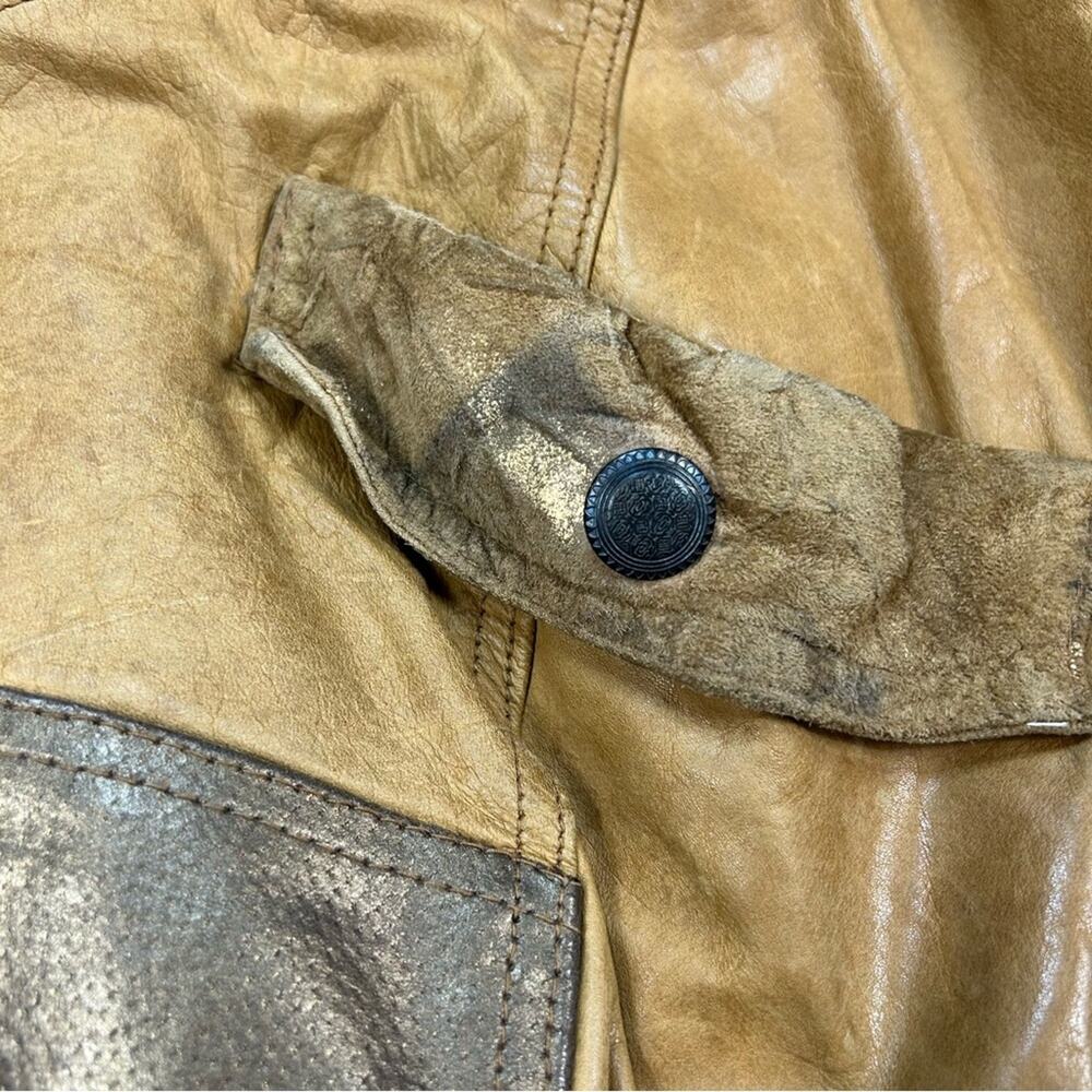 Vintage 80’s John Weitz Brown Cooper Gold Black Leather Bomber Jacket Large - Picture 12 of 13